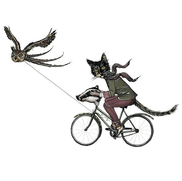 Owl Cat Badger Commissioned Print