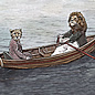 Lion and cheetah in boat
